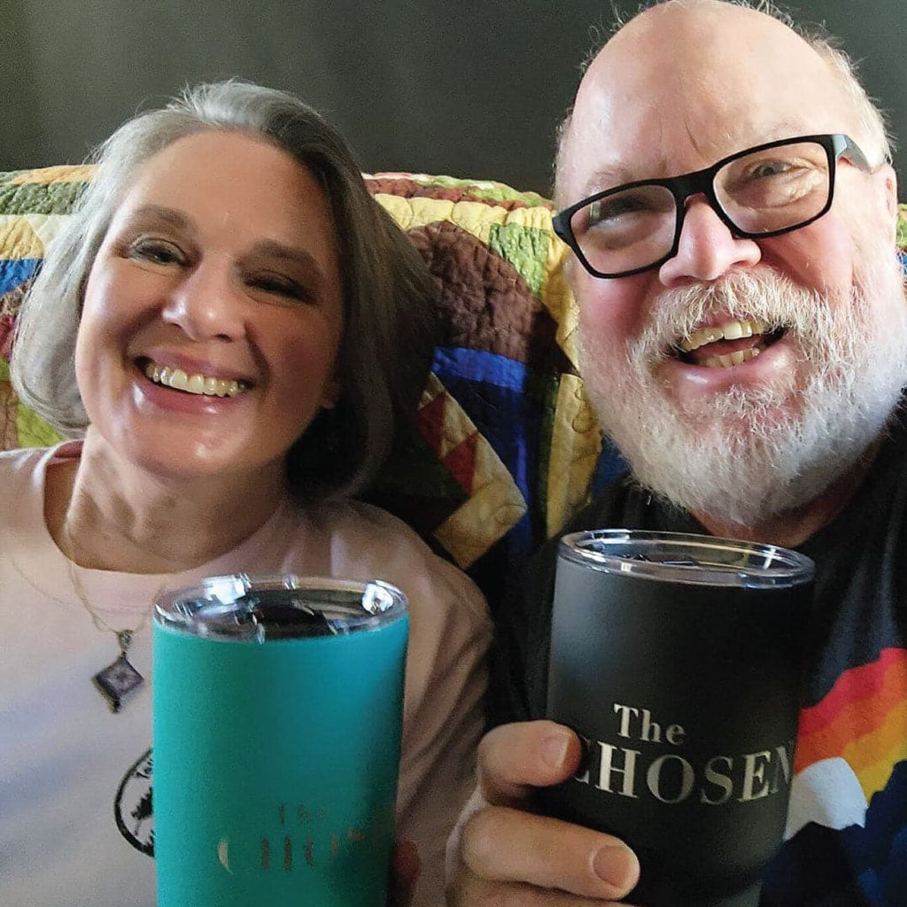 Come and See Stainless Steel Tumbler or Mug - Man and Woman holding tumblers