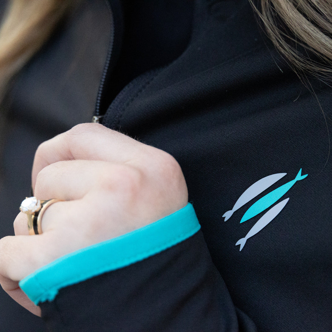 Women's Three Fish Teal + Black Full-Zip