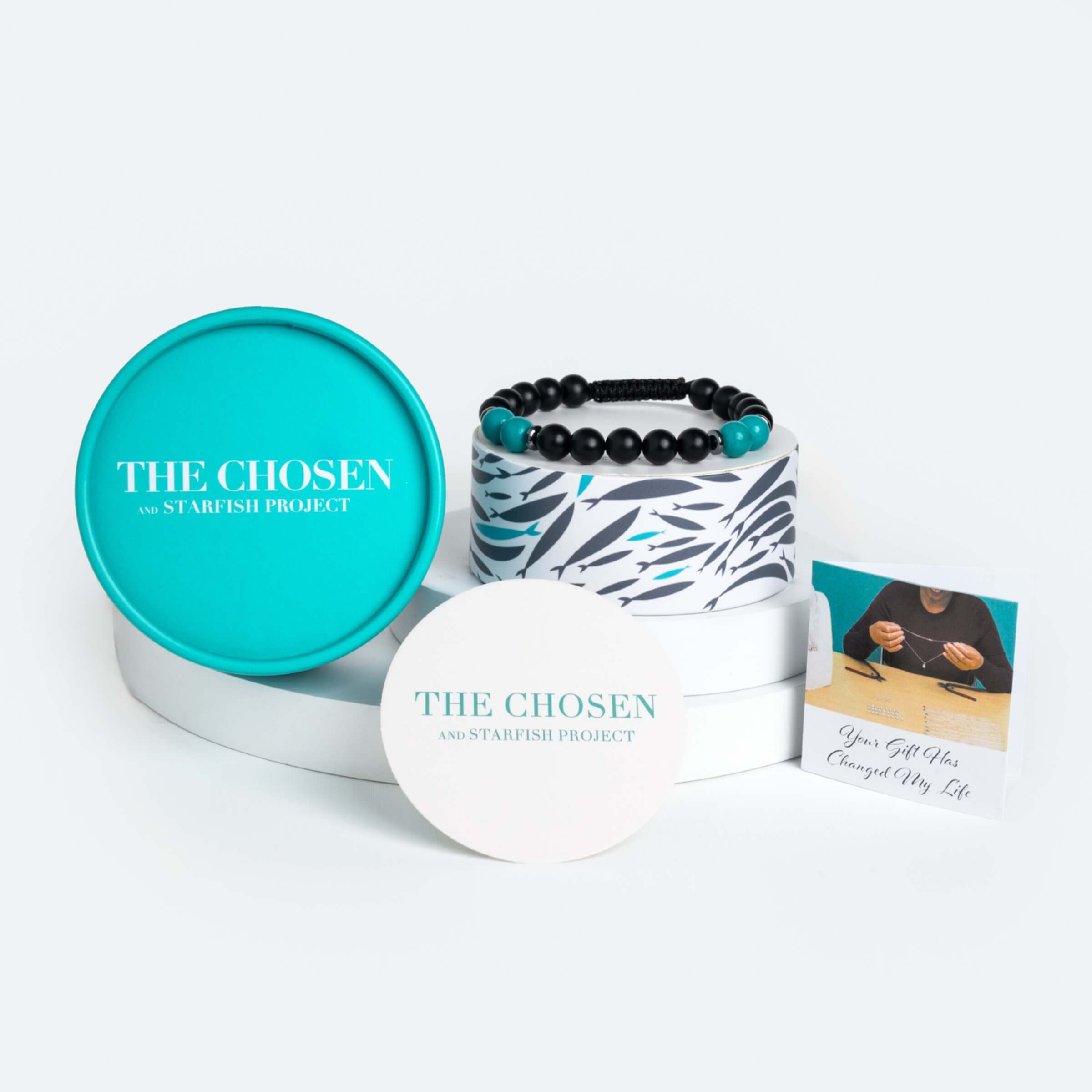 5 & 2 Blauwgroen/zwarte unisex-armbanden